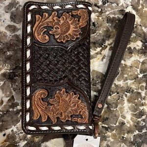 Brown and Black Floral Embossed Wallet